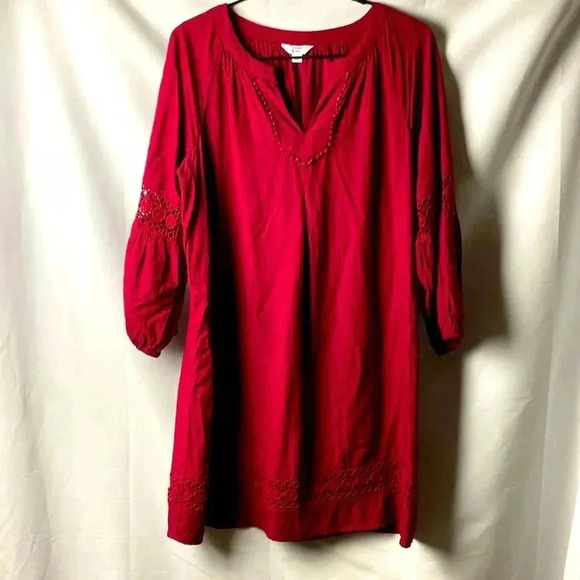 CROWN AND IVY WO SIZE LARGE WINE MIDI DRESS LASER CUT INSETS ON SLEEVES … - Picture 1 of 12